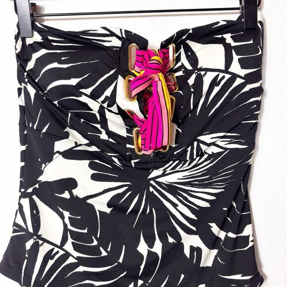 TRINA TURK LENNOX BANDEAU LACE UP BLACK WHITE PINK WOMEN ONE PIECE SIZE 6 NWT - Picture 8 of 10